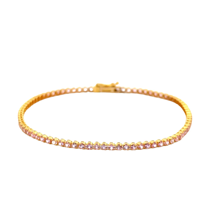 Pink Sapphire 2.1ctw Tennis Bracelet 18K Yellow Gold