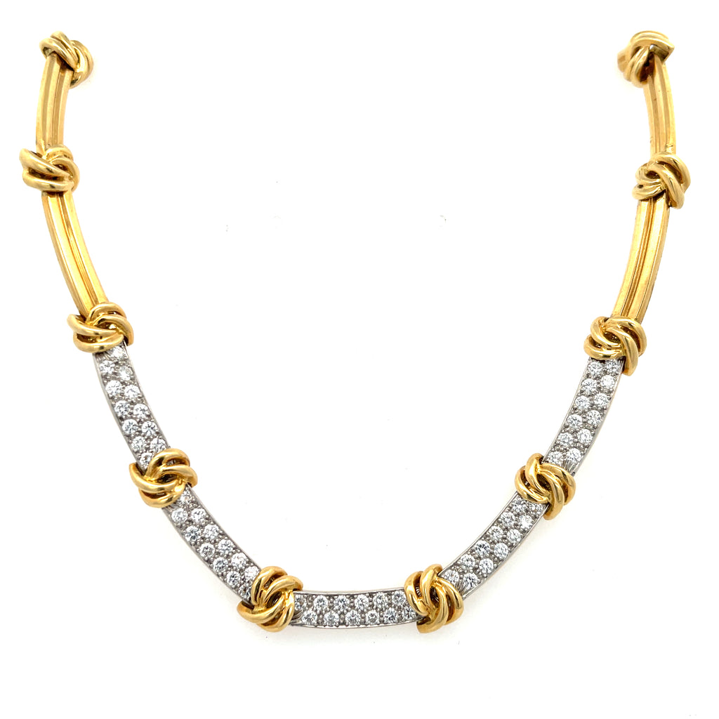 Estate Tiffany & Co. Knot 3.90ctw Diamond Station Necklace 18K
