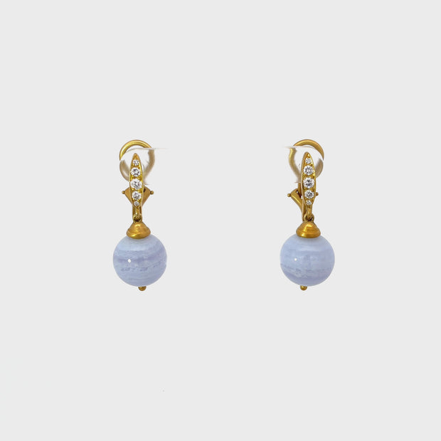 Elizabeth Rand Chalcedony & Diamond Drop Earrings 18K Yellow Gold 